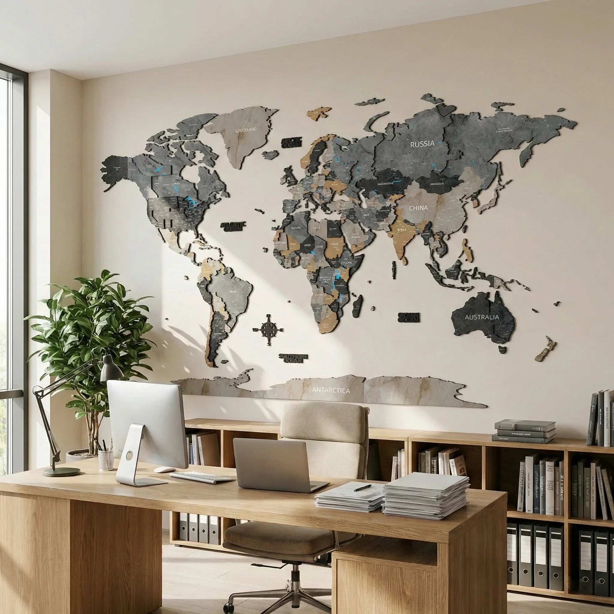 Drevená mapa sveta na stenu - luxusný nástenný dekor z prírodného dreva