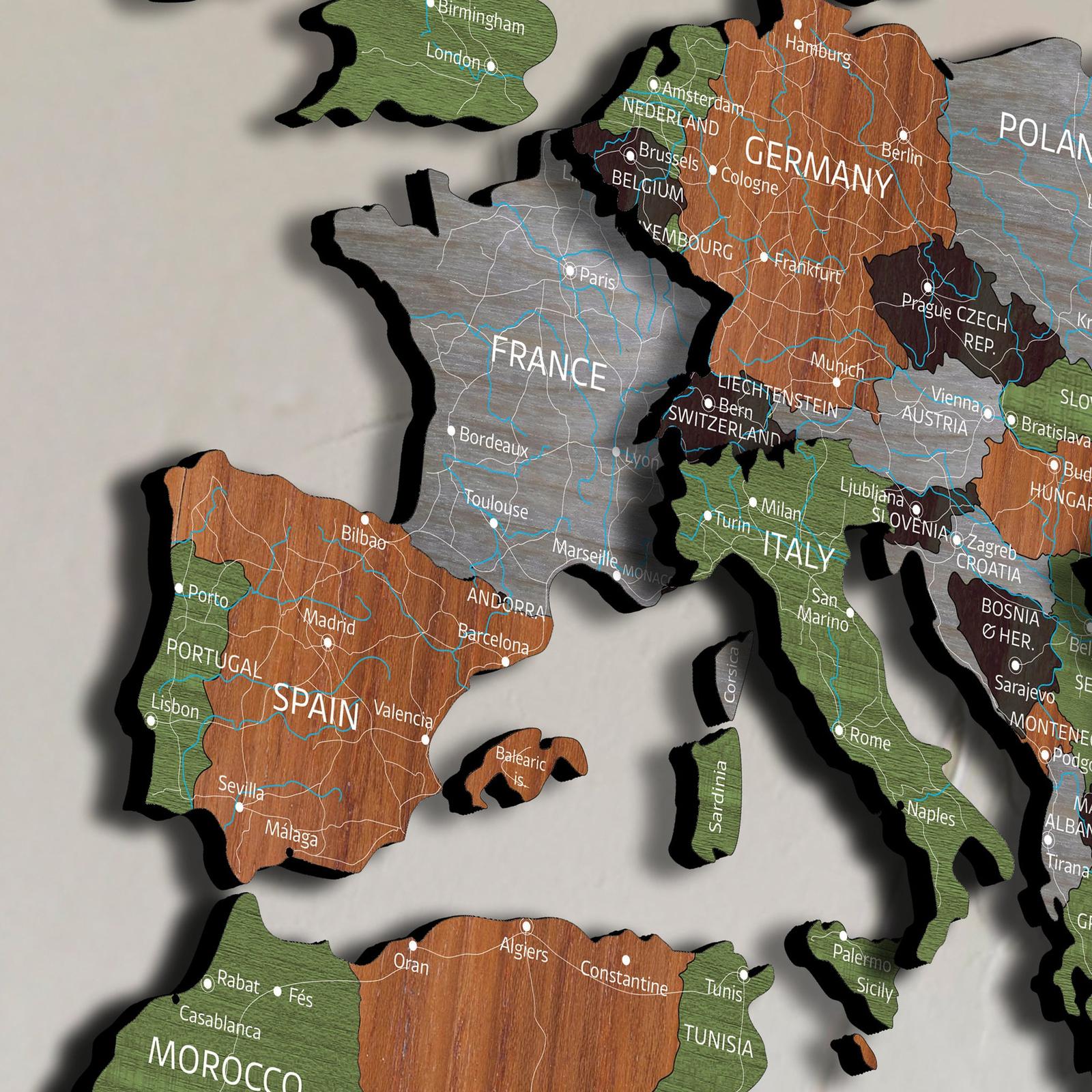 Dekoratívna 3D mapa sveta z dreva - DREVTEX