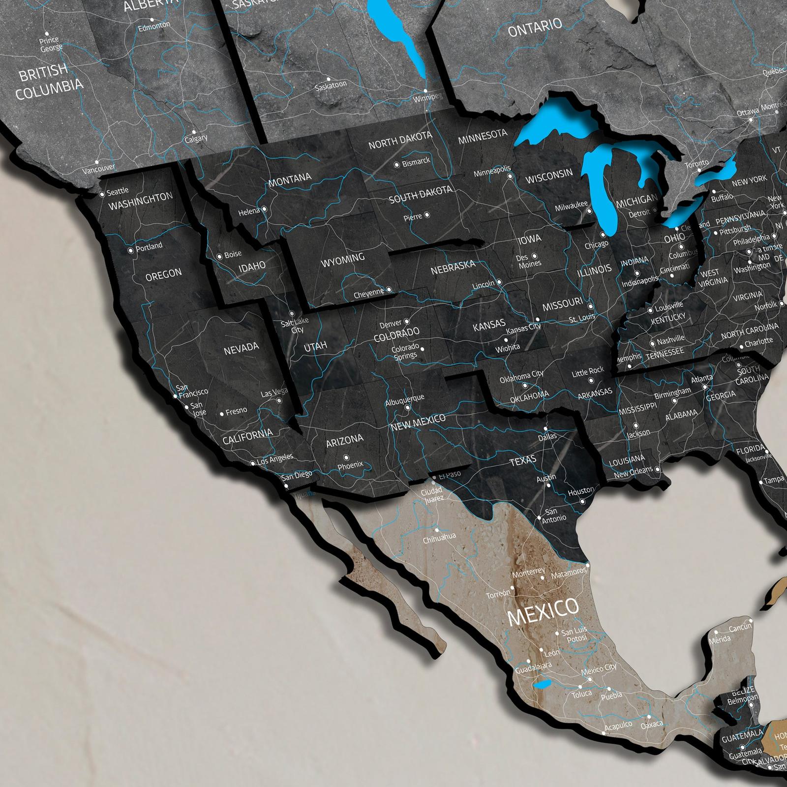 Drevená 3D mapa sveta s efektom kameňa - DREVTEX