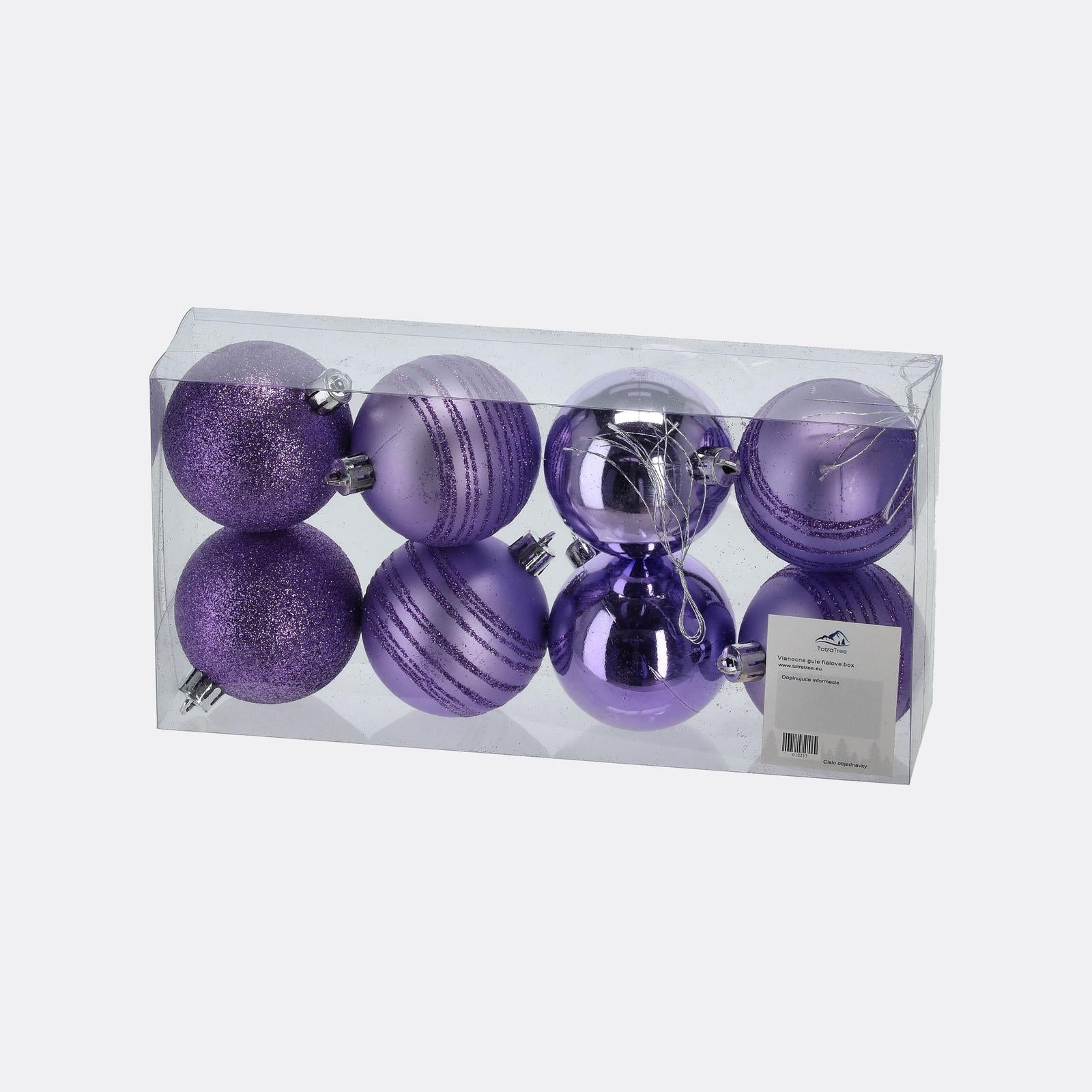 Fialové vianočné gule v krabičke - DREVTEX