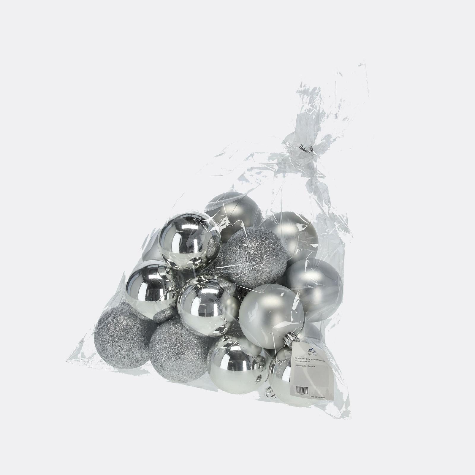 Lesklé strieborné vianočné gule vo vrecúšku - DREVTEX