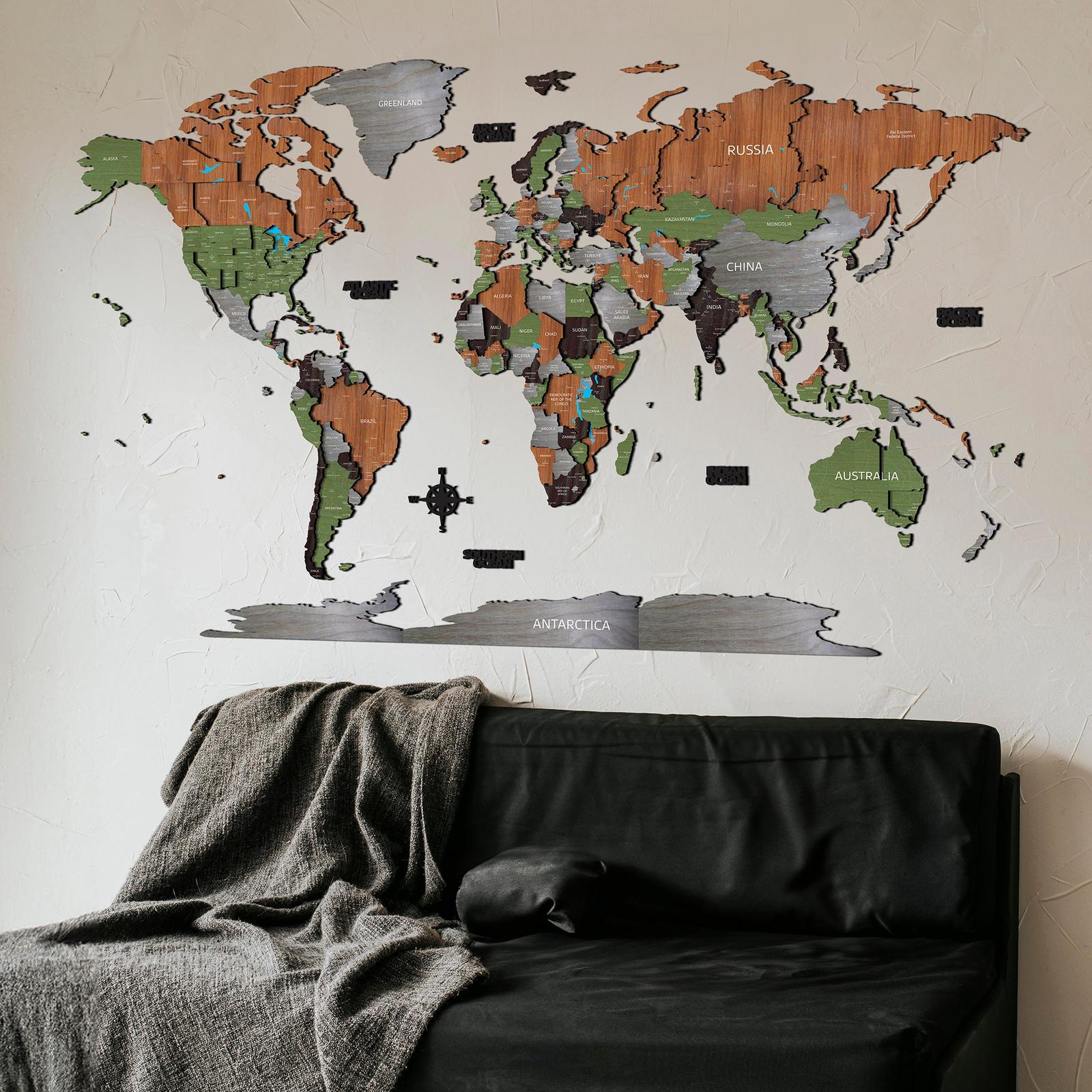 Dekoratívna 3D mapa sveta z dreva - DREVTEX