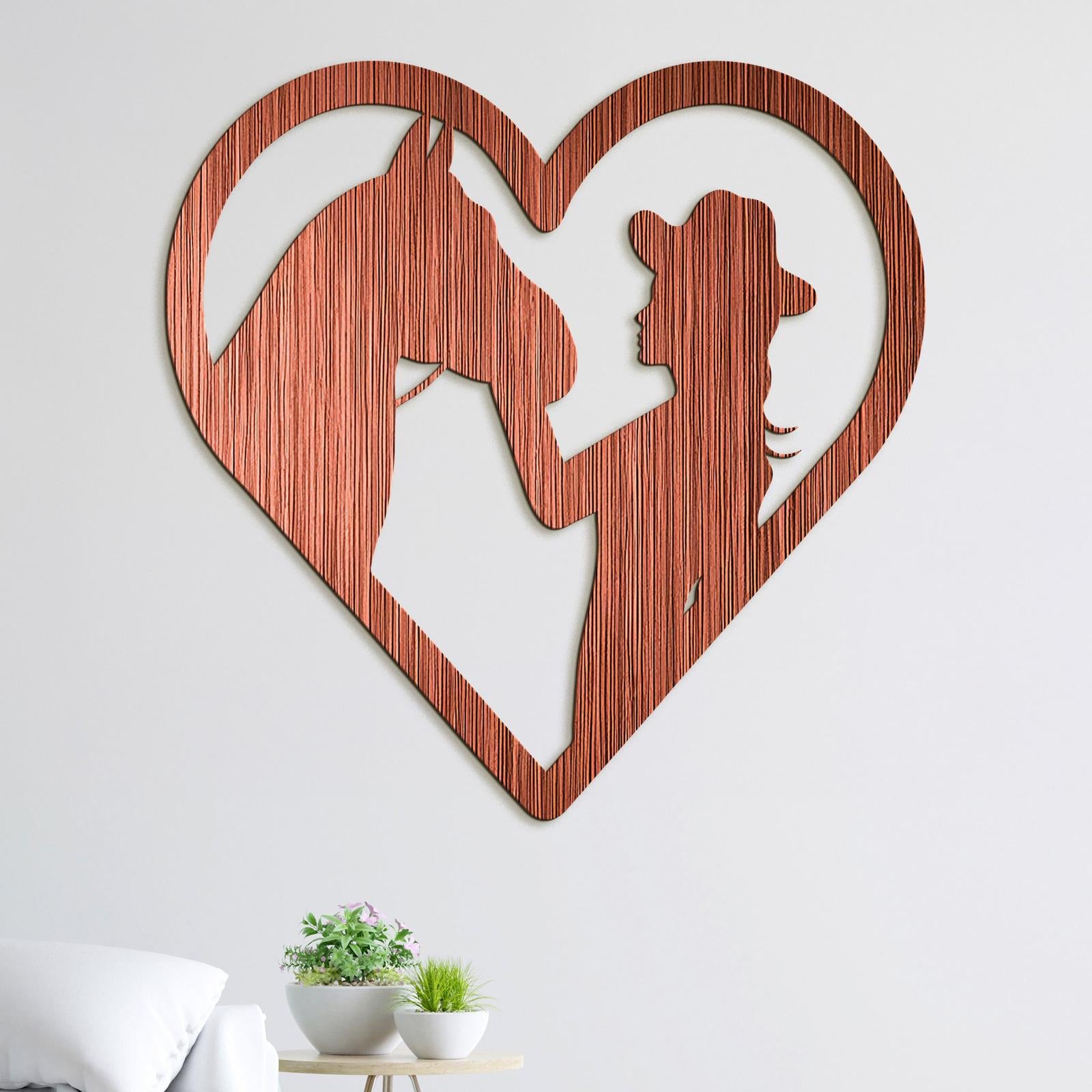 Drevený obraz na stenu žena s koňom-DREVTEX