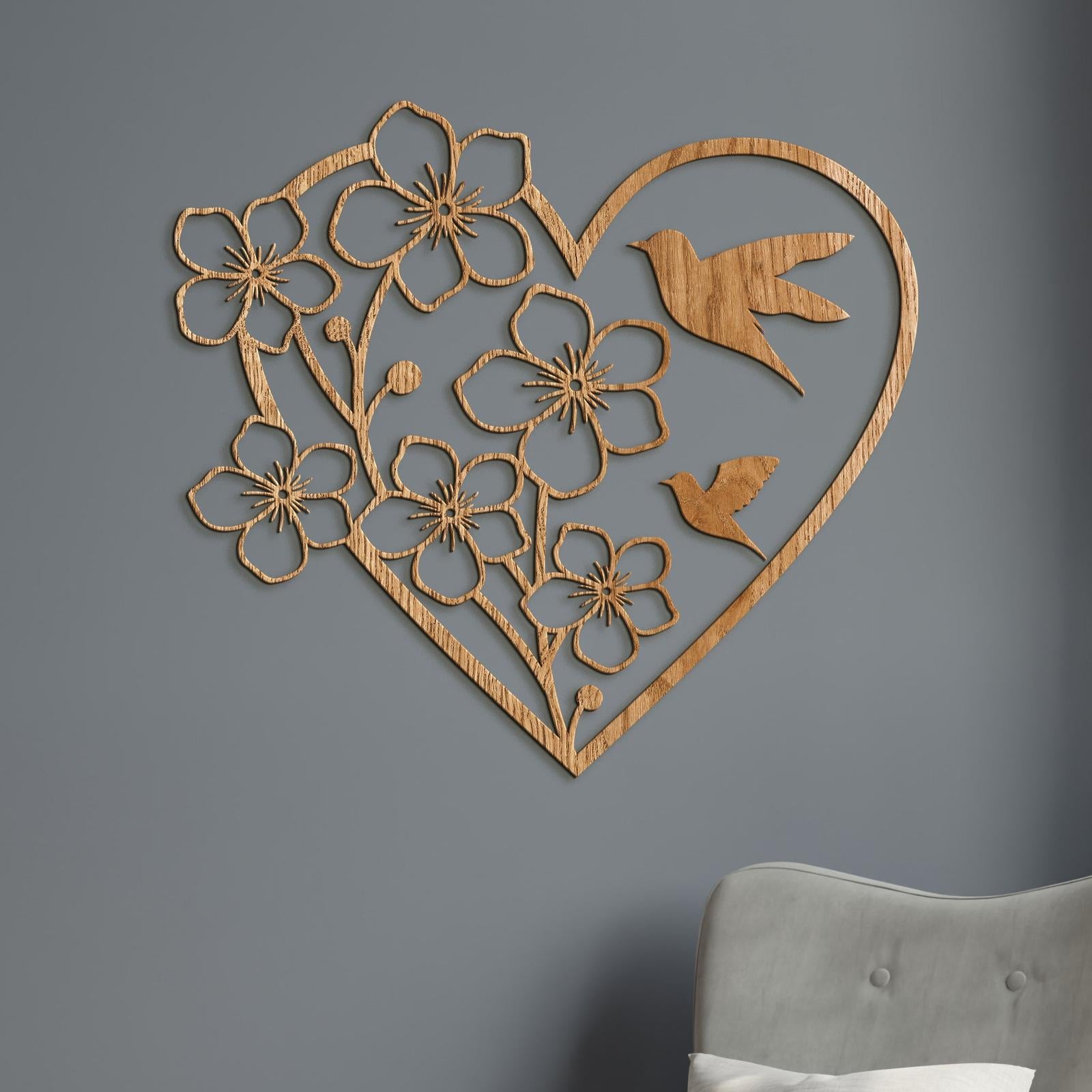 Drevený obraz Srdce s kvetmi-DREVTEX