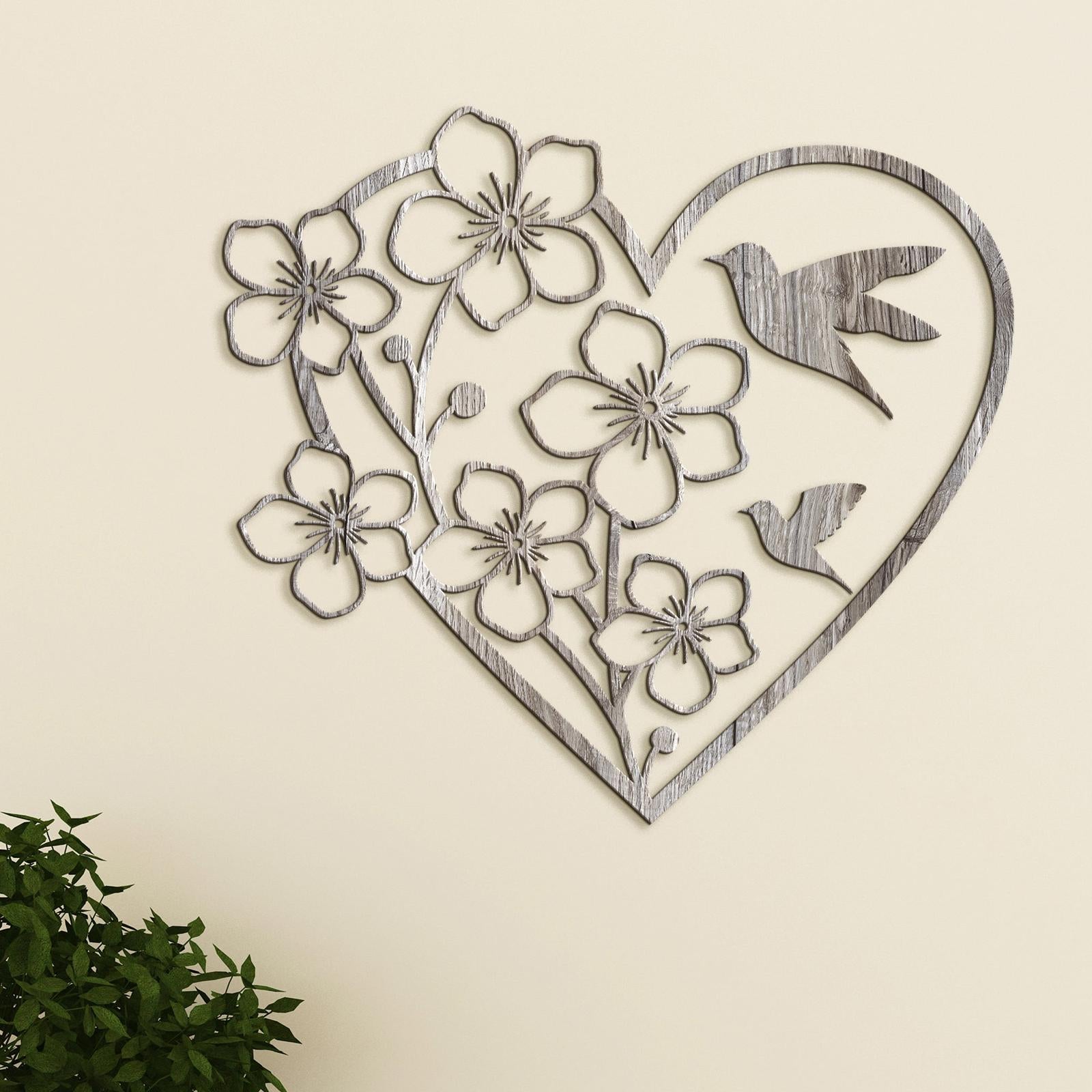 Drevený obraz Srdce s kvetmi-DREVTEX