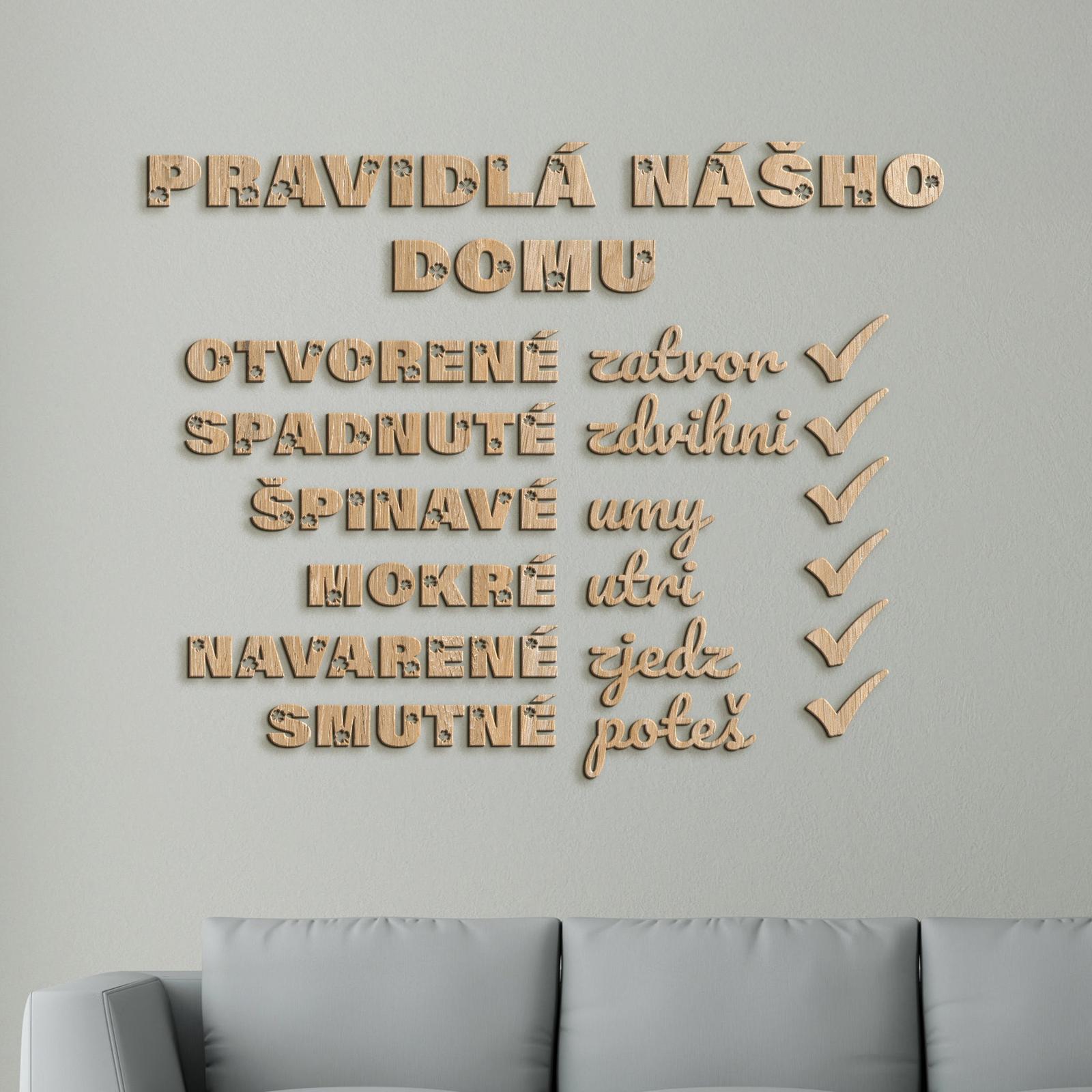 Drevený citát Pravidlá nášho domu-DREVTEX