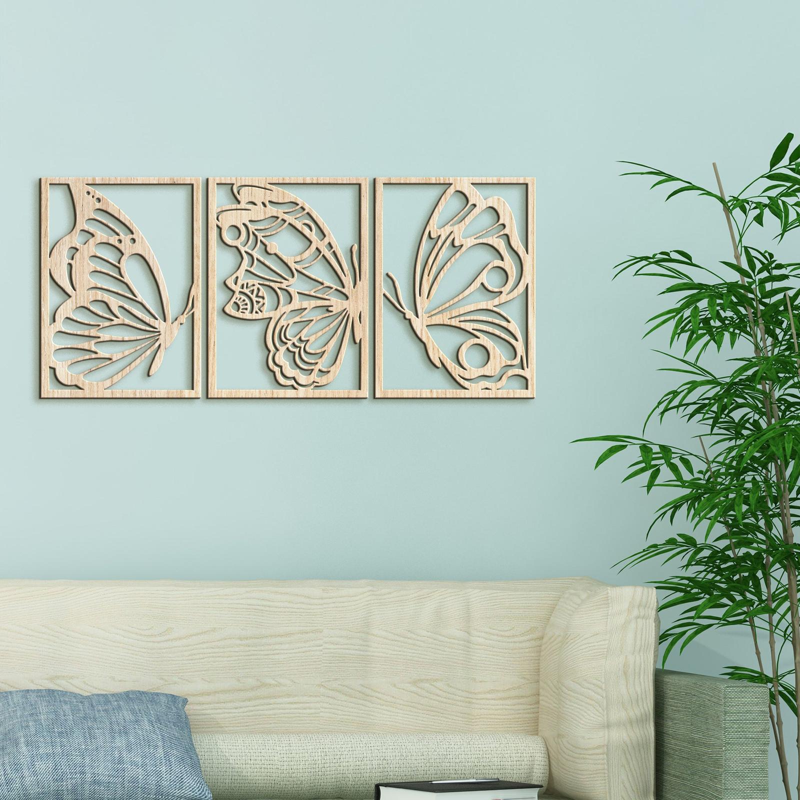 Trojdielny drevený obraz motýle-DREVTEX