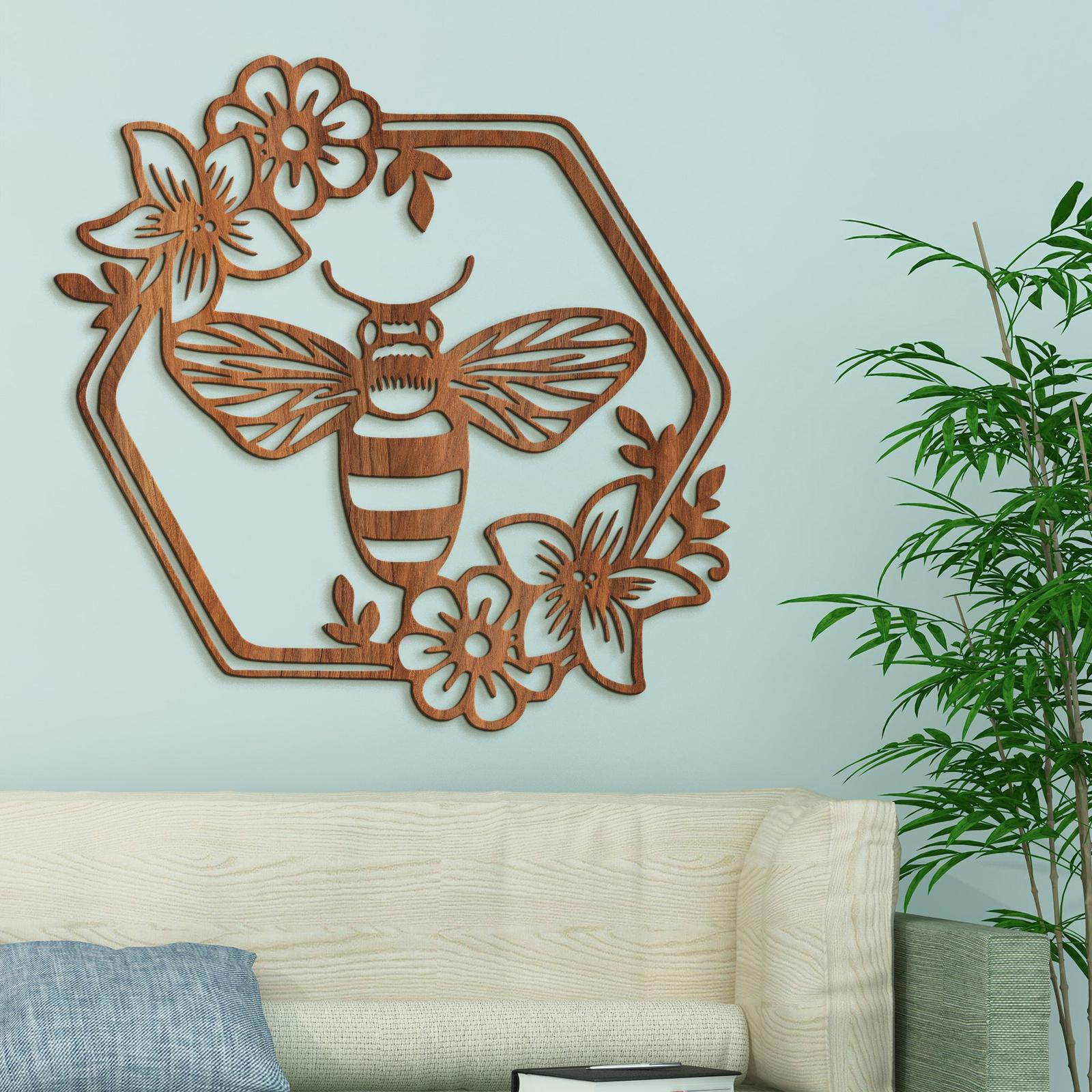 Drevený obraz Včela s kvetmi-DREVTEX