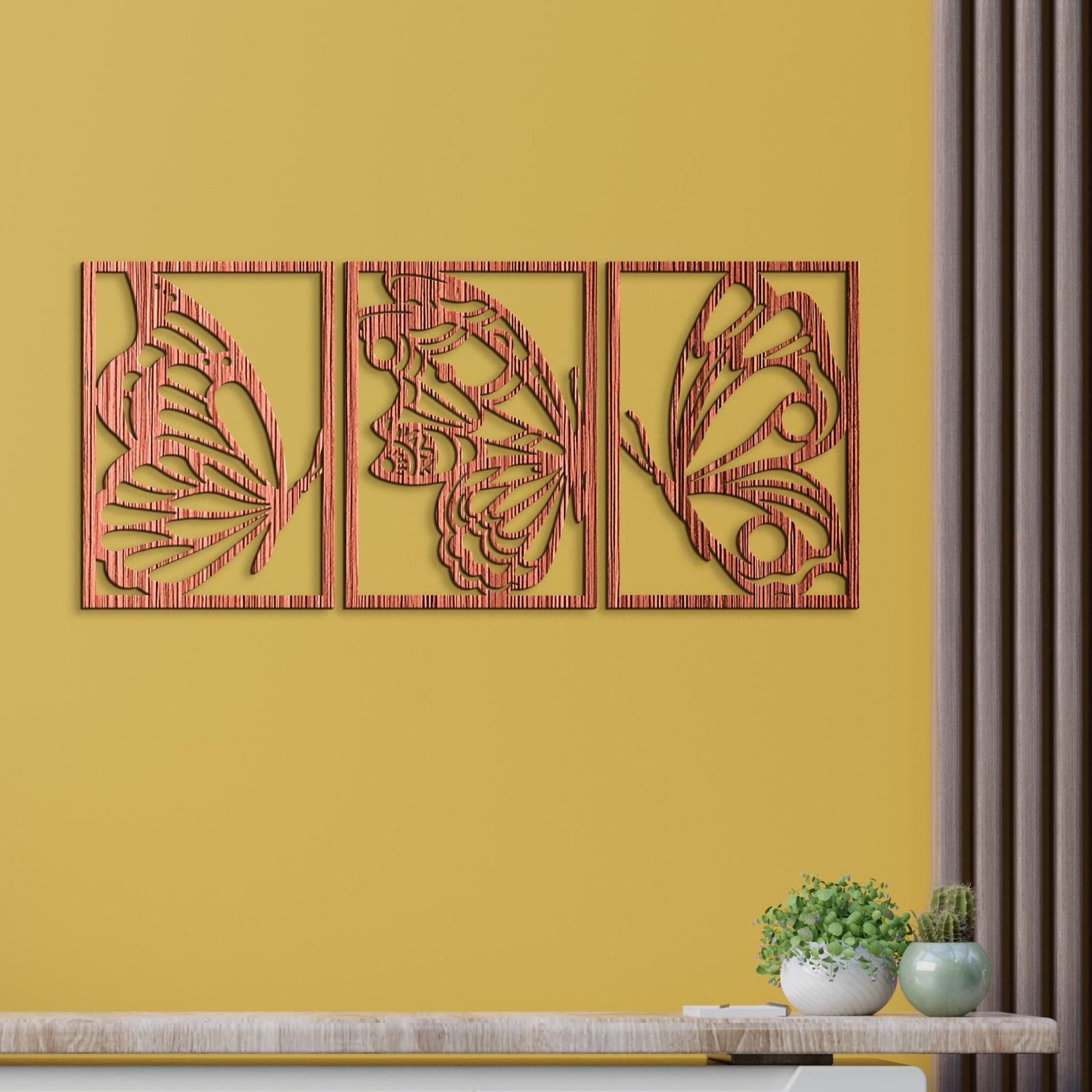 Trojdielny drevený obraz motýle-DREVTEX