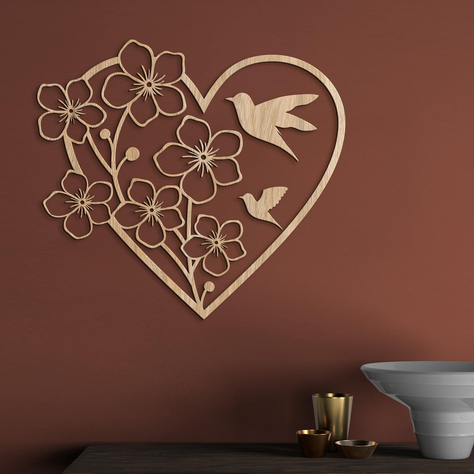 Drevený obraz Srdce s kvetmi-DREVTEX