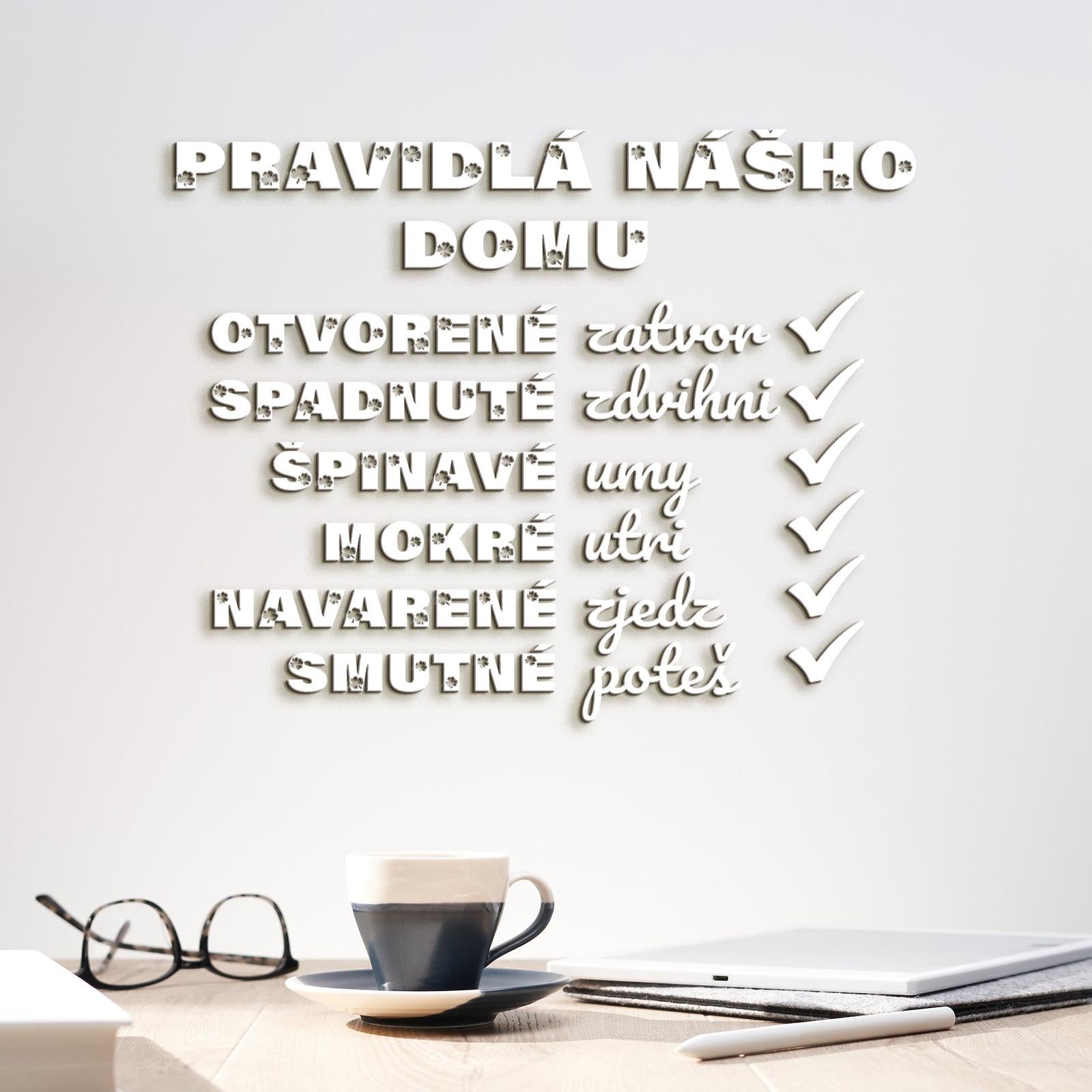 Drevený citát Pravidlá nášho domu-DREVTEX