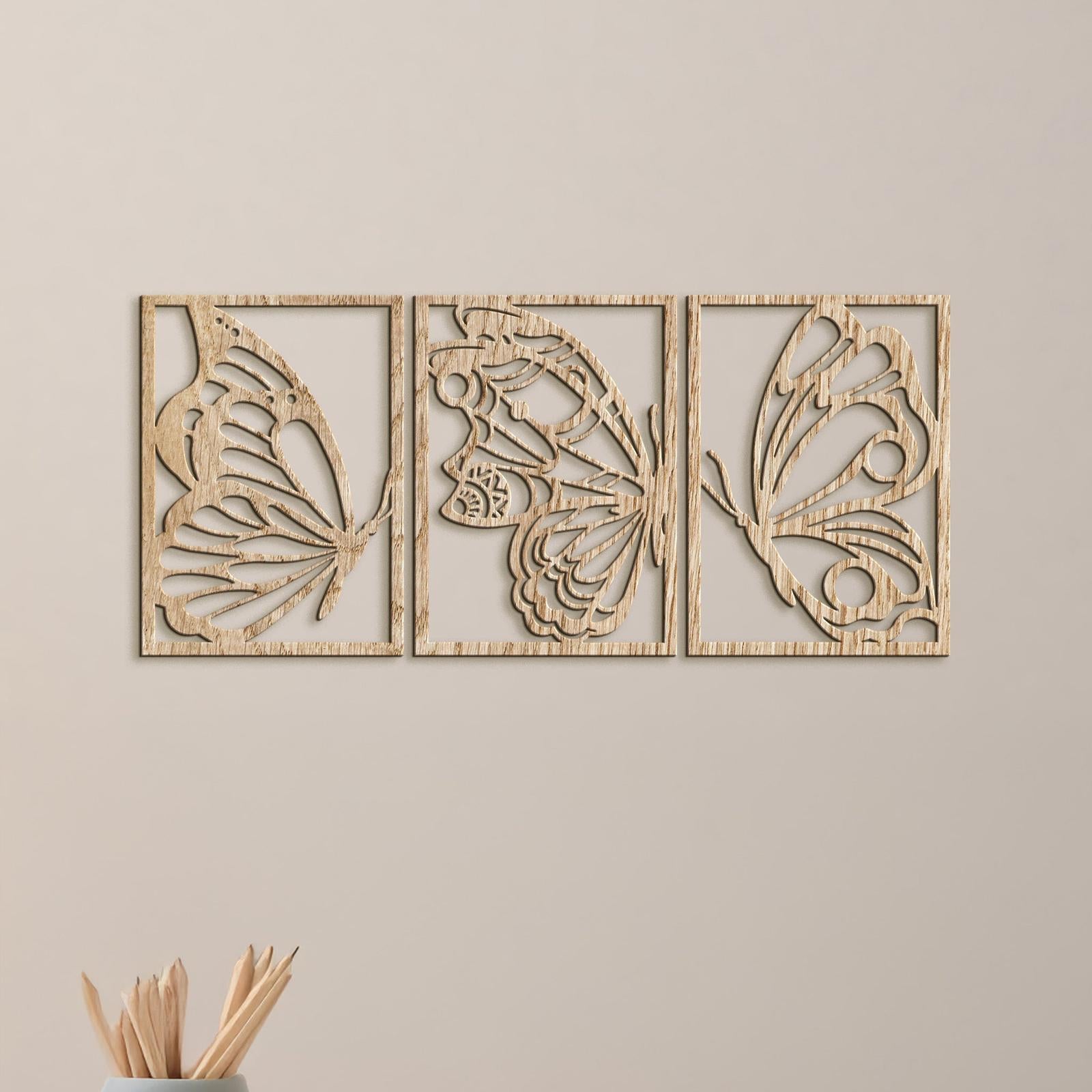 Trojdielny drevený obraz motýle-DREVTEX