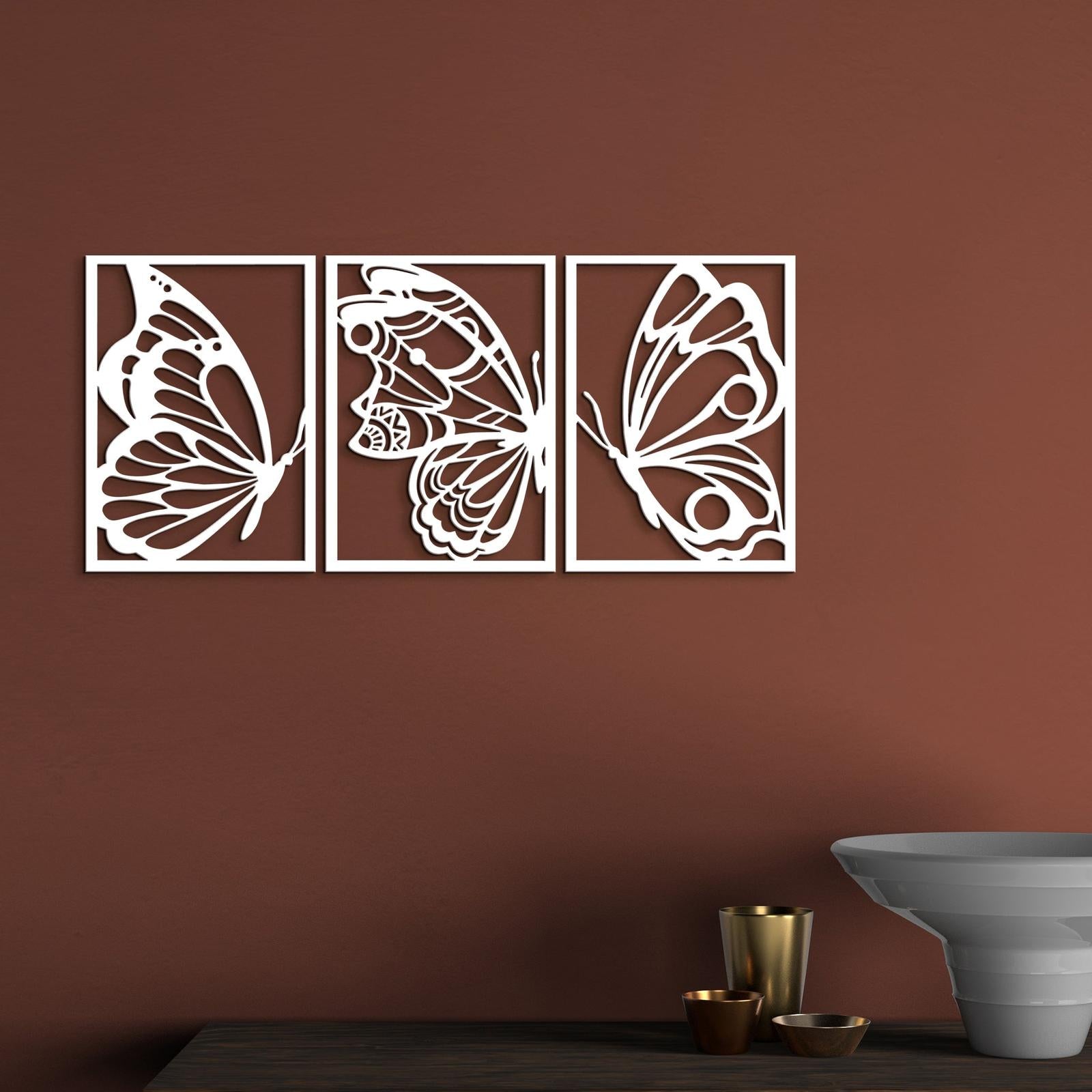 Trojdielny drevený obraz motýle-DREVTEX