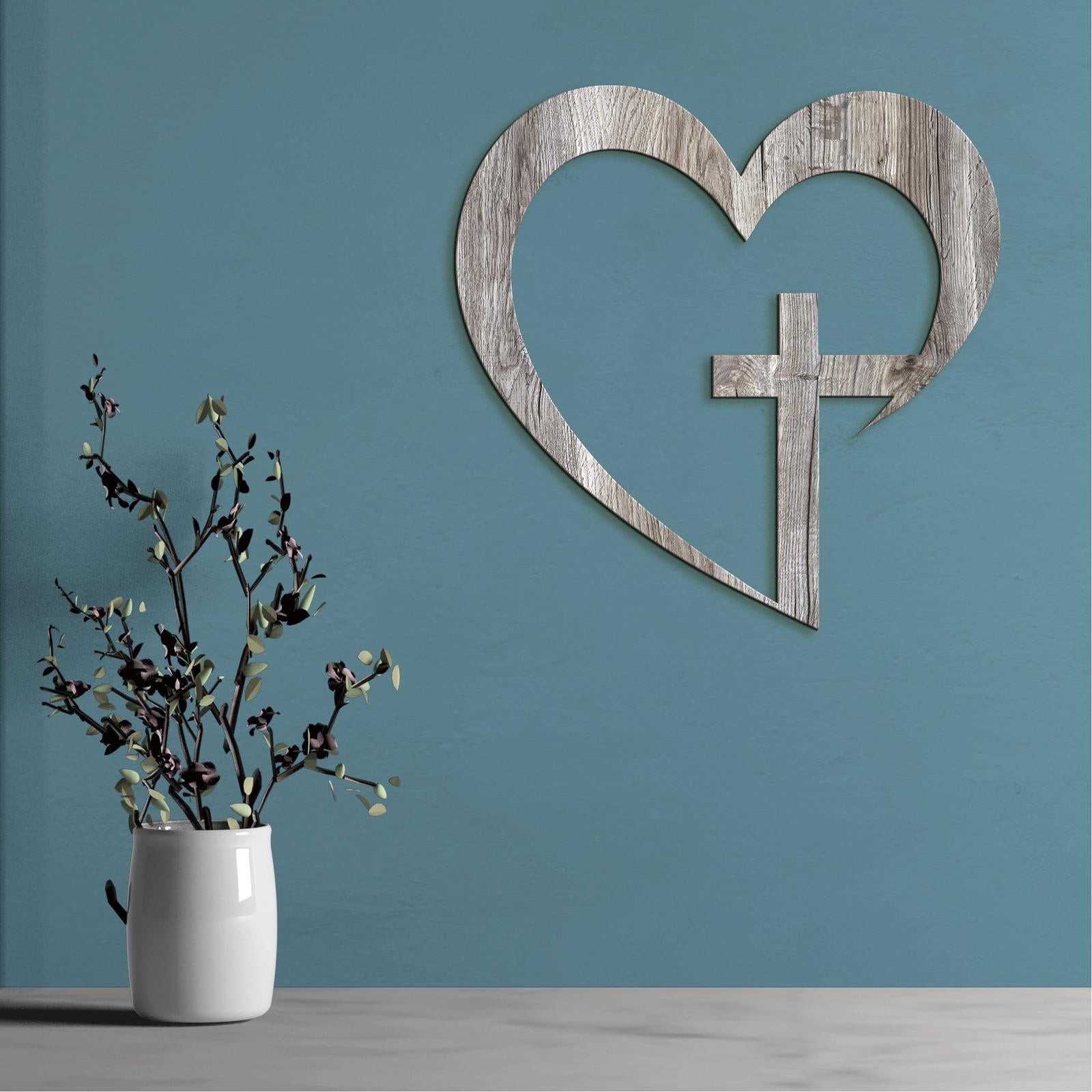 Drevený obraz na stenu Kríž v srdci-DREVTEX