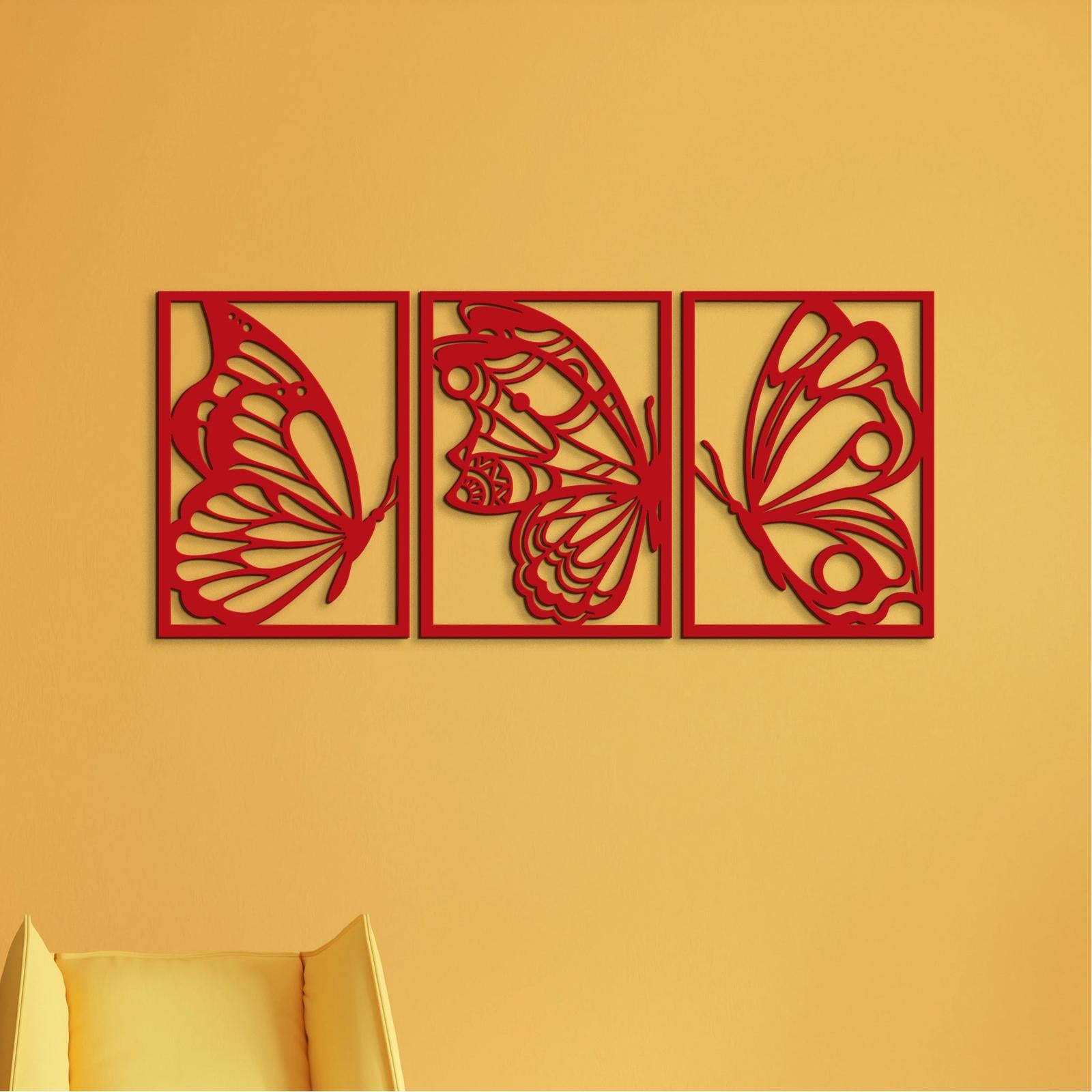 Trojdielny drevený obraz motýle-DREVTEX