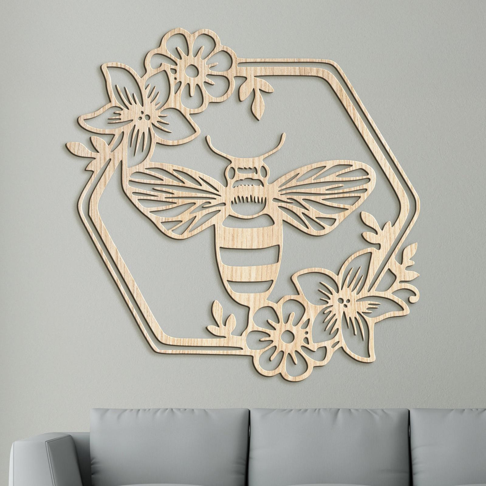 Drevený obraz Včela s kvetmi-DREVTEX