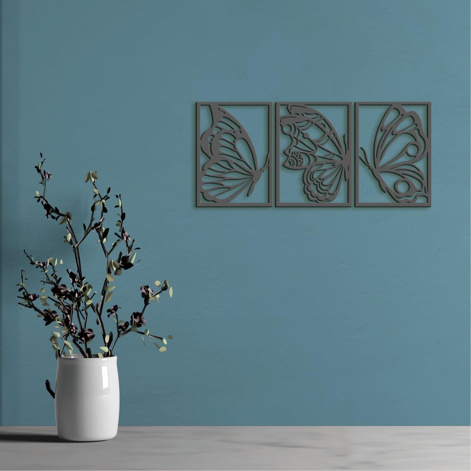 Trojdielny drevený obraz motýle-DREVTEX