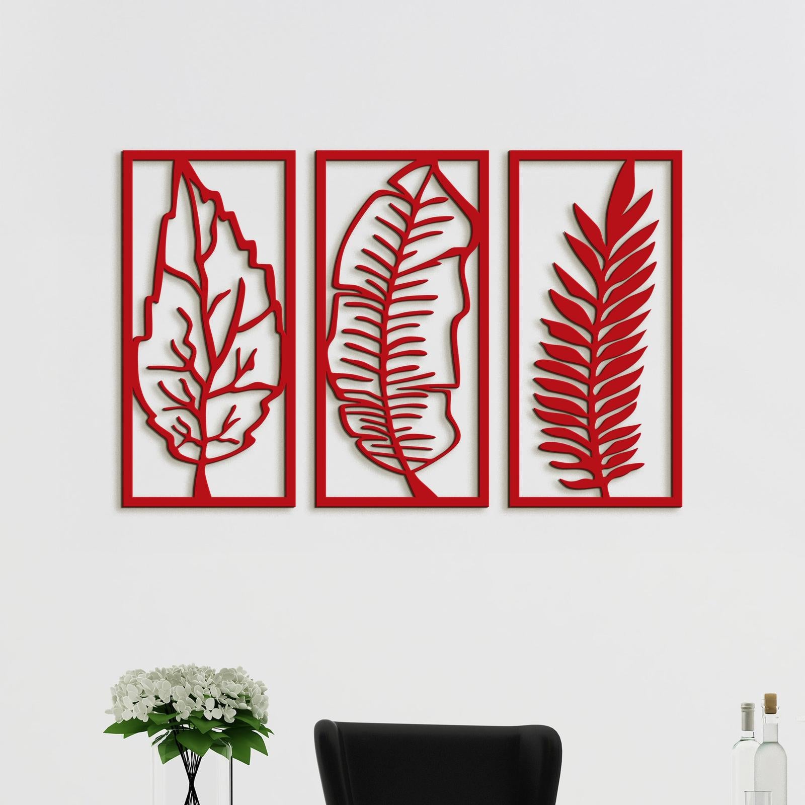 Trojdielny obraz Listy-DREVTEX