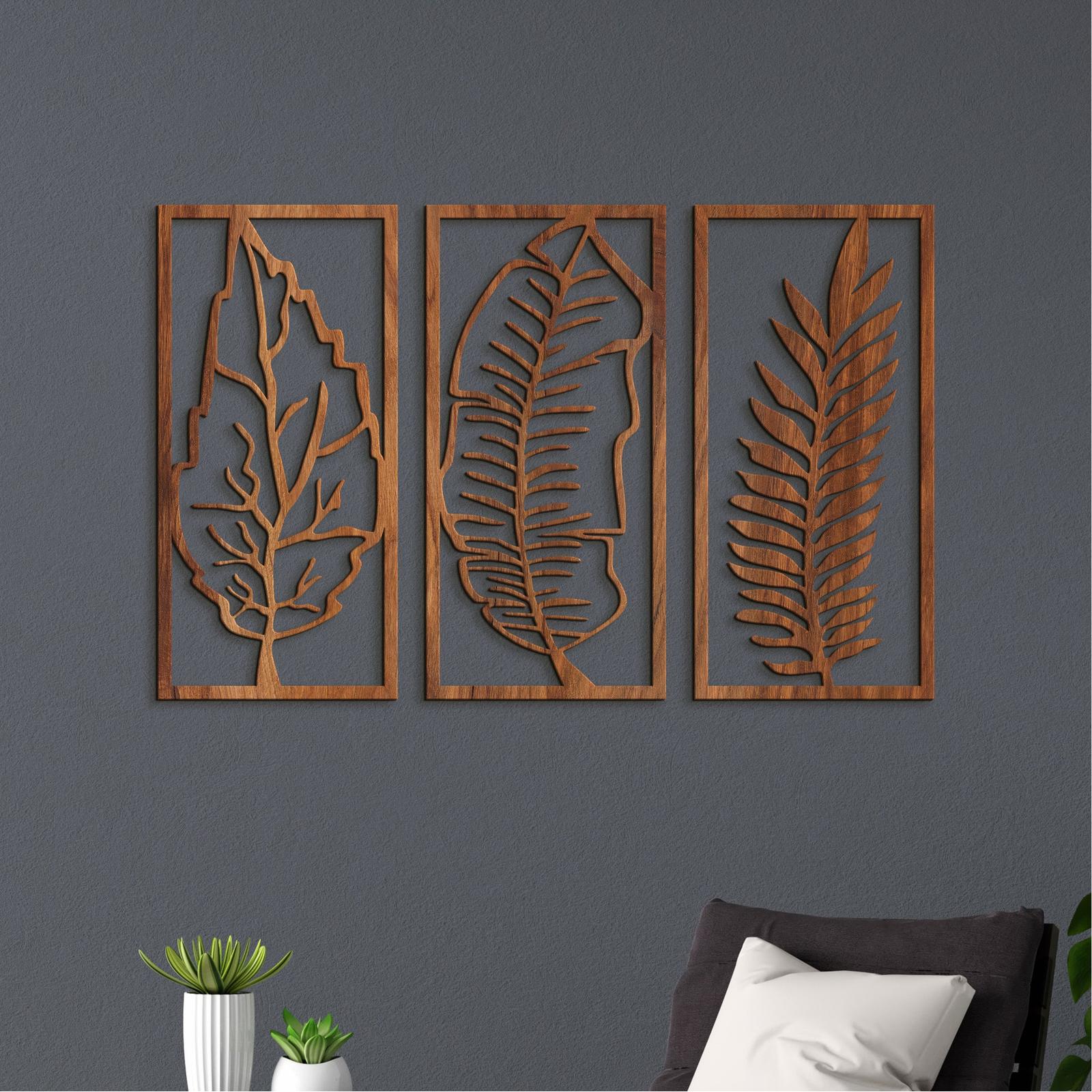 Trojdielny obraz Listy-DREVTEX