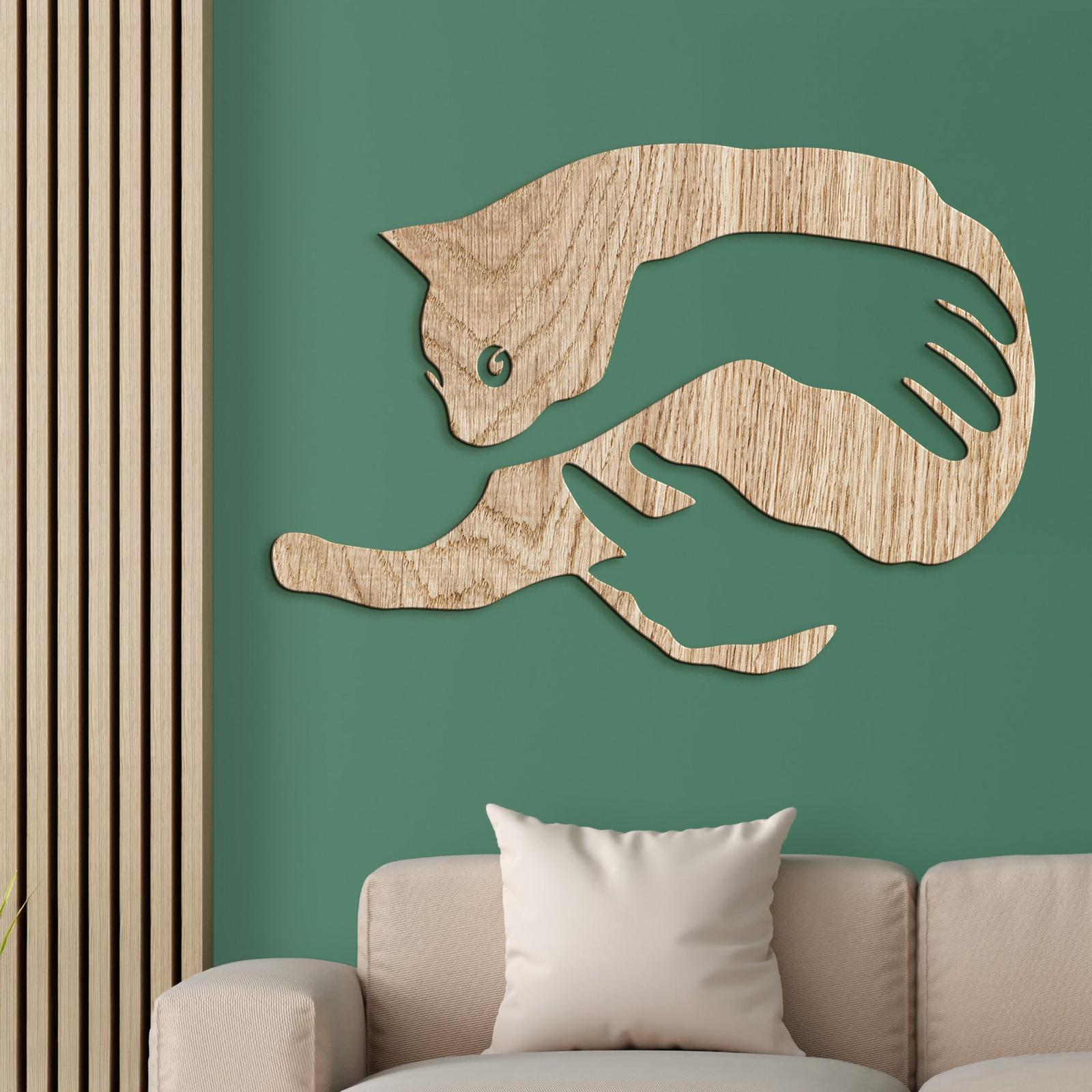 Drevený obraz na stenu mačka v náručí-DREVTEX