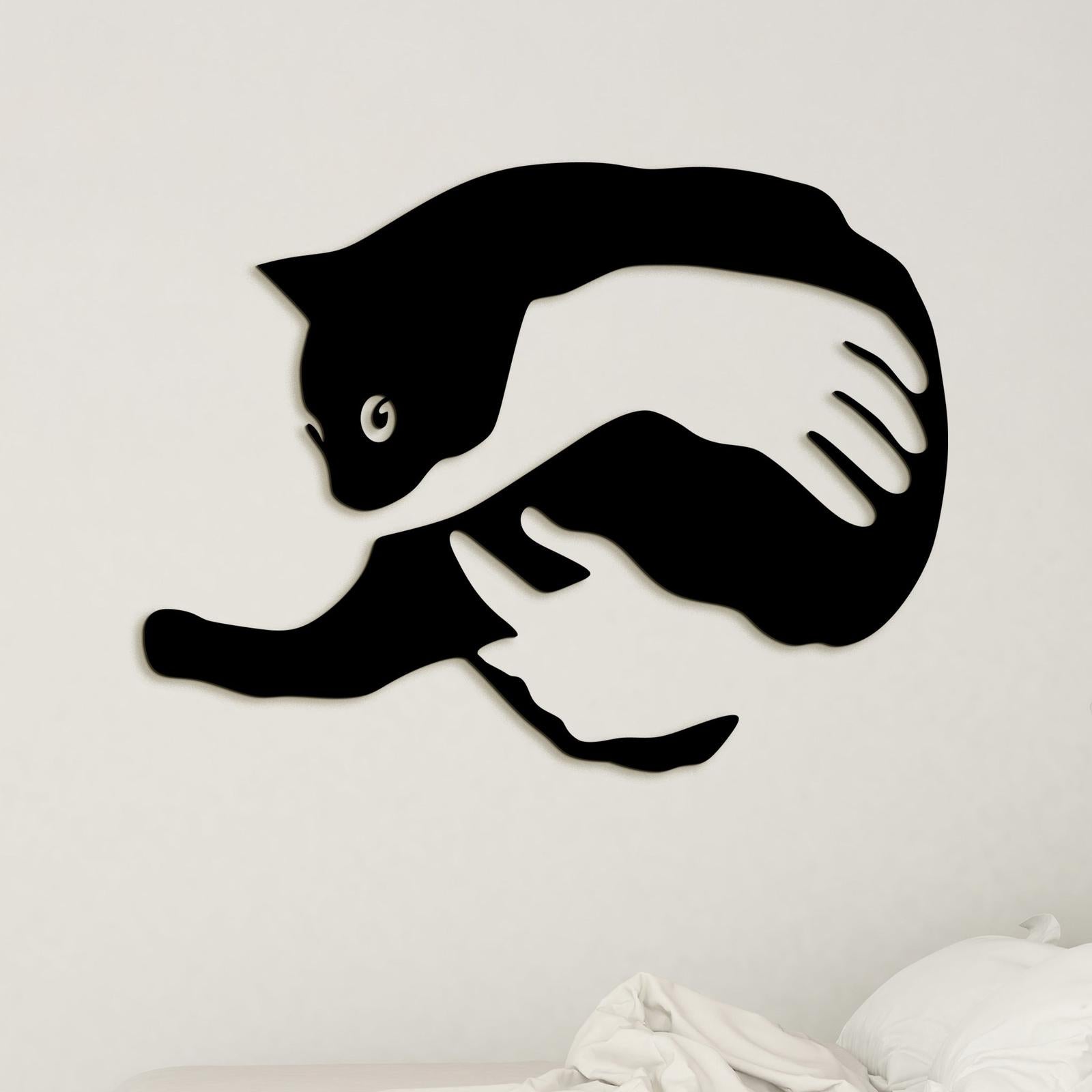 Drevený obraz na stenu mačka v náručí-DREVTEX