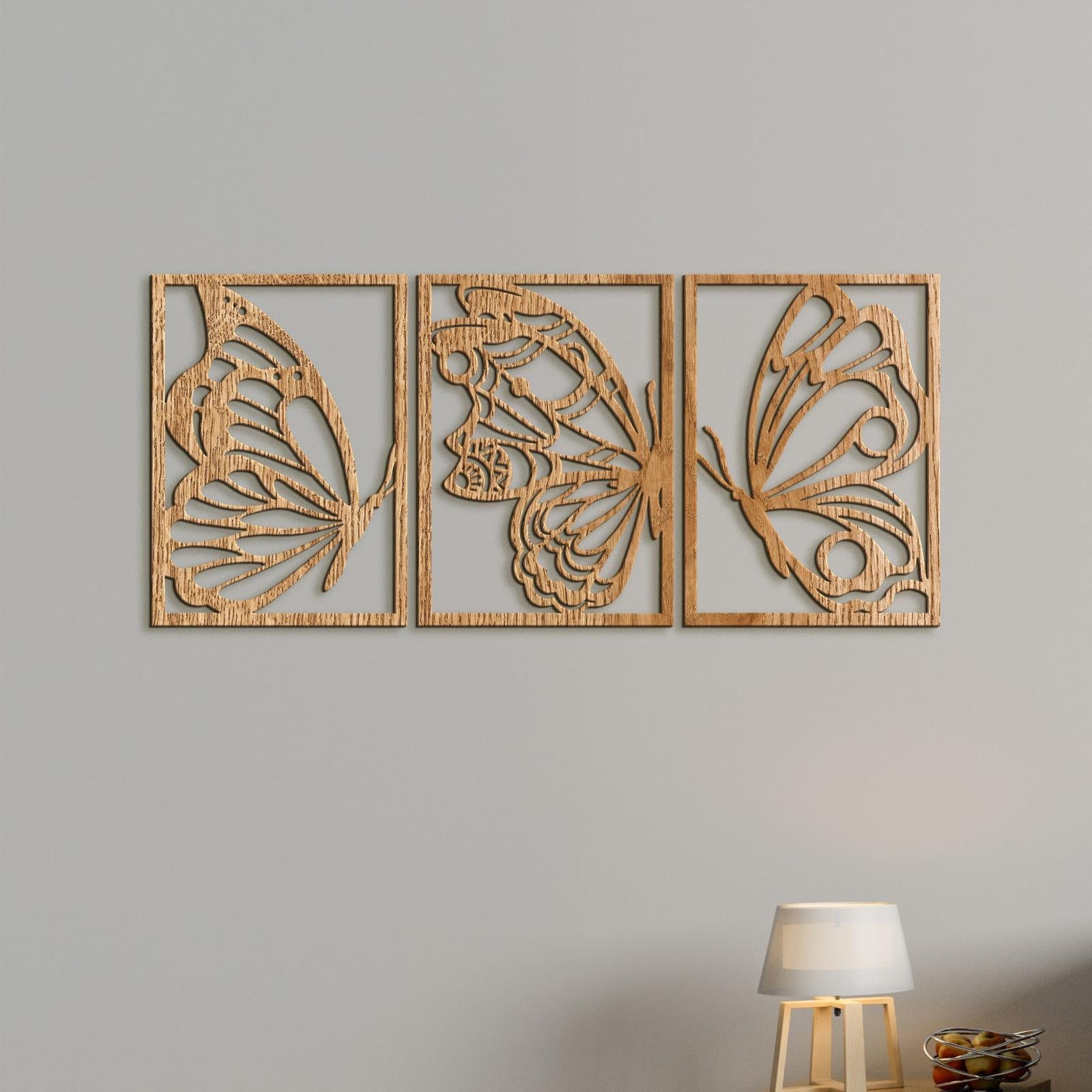 Trojdielny drevený obraz motýle-DREVTEX