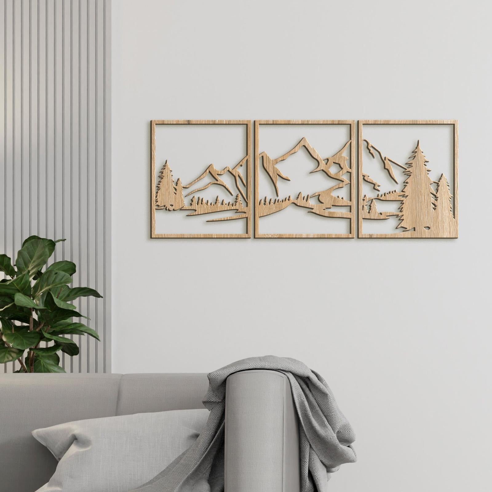 Trojdielny obraz na stenu Hory-DREVTEX