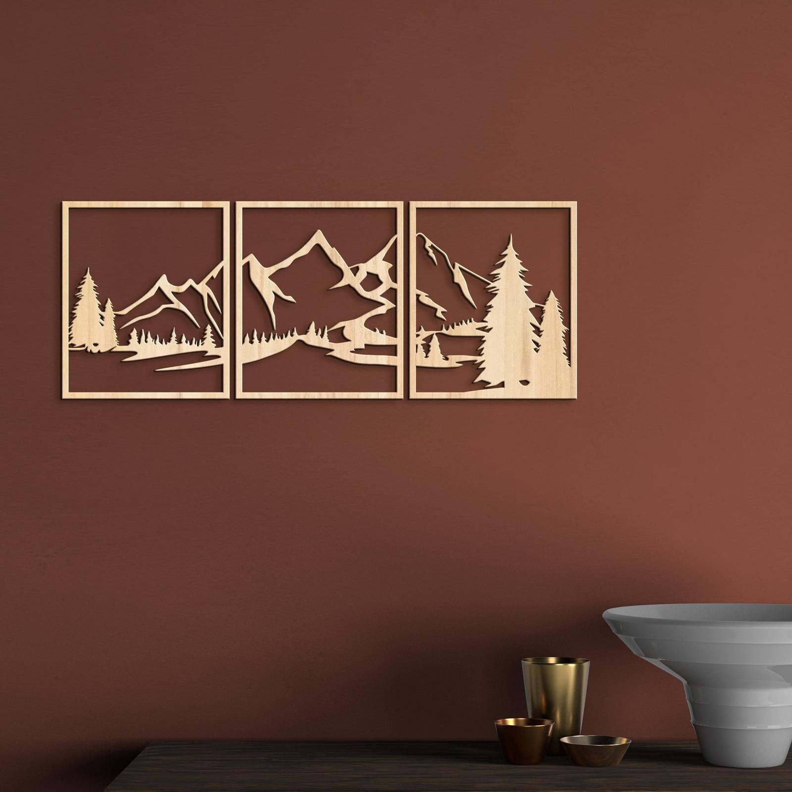 Trojdielny obraz na stenu Hory-DREVTEX