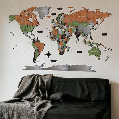 Dekoratívna 3D mapa sveta z dreva - DREVTEX