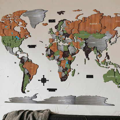 Dekoratívna 3D mapa sveta z dreva - DREVTEX