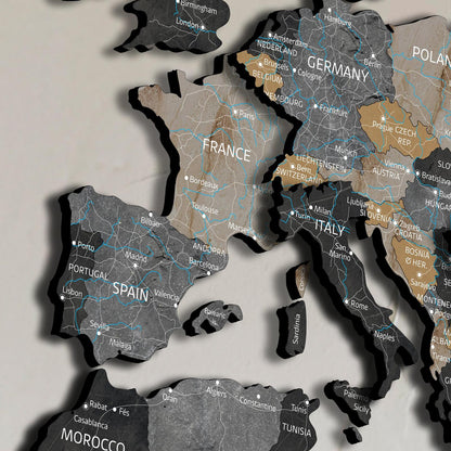 Drevená 3D mapa sveta s efektom kameňa - DREVTEX