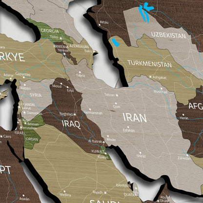 Drevená Mapa Sveta 3D KHAKI