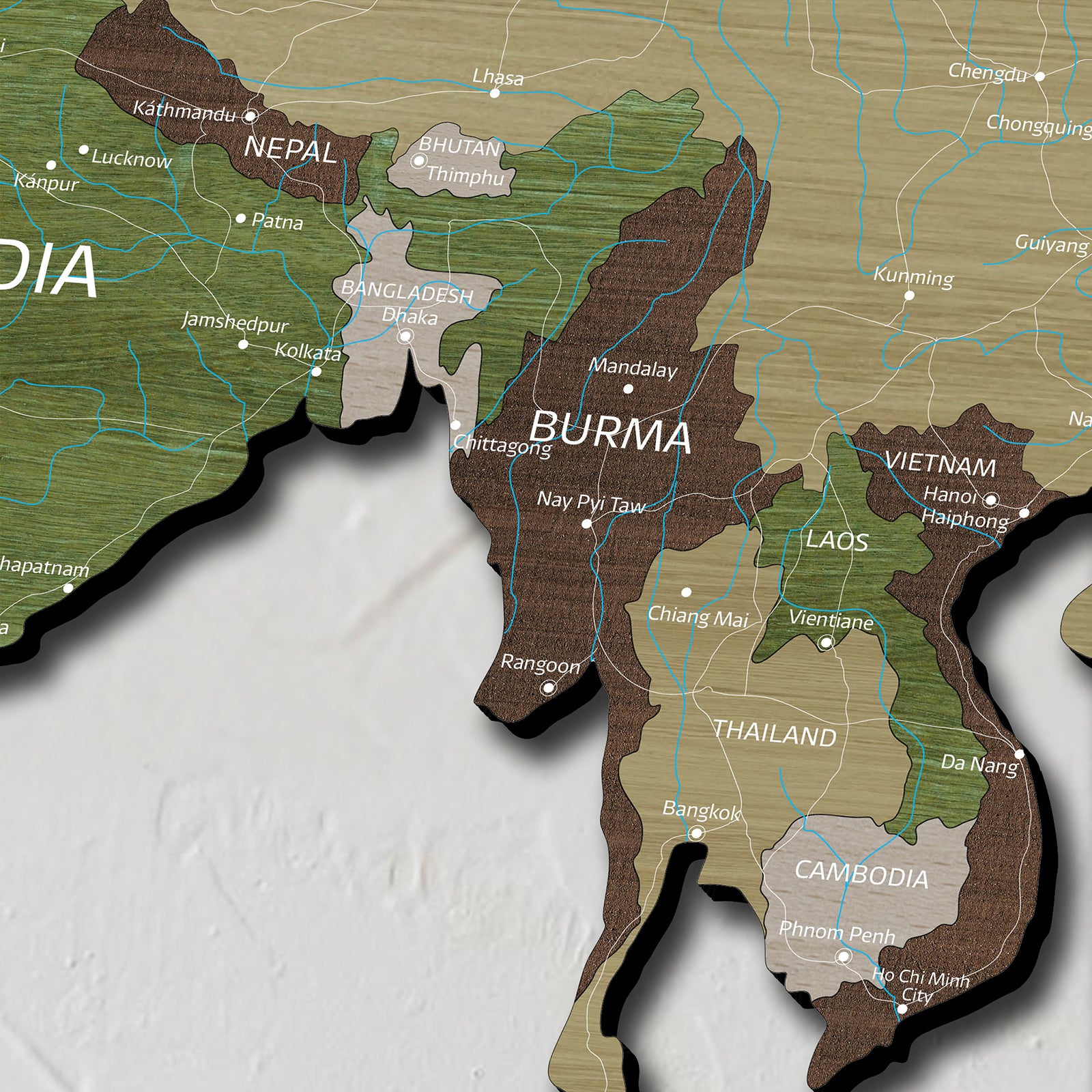 Drevená Mapa Sveta 3D KHAKI