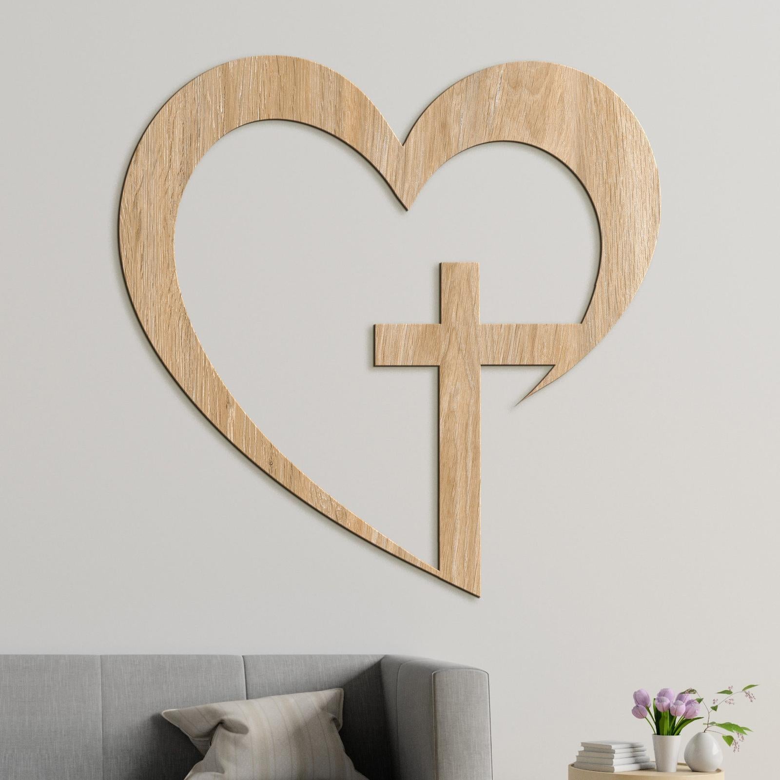 Drevený obraz na stenu Kríž v srdci-DREVTEX