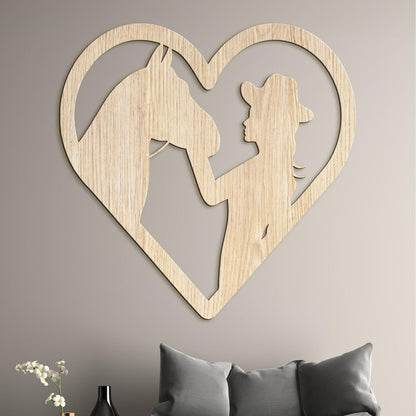 Drevený obraz na stenu žena s koňom-DREVTEX