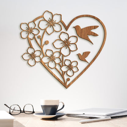 Drevený obraz Srdce s kvetmi-DREVTEX