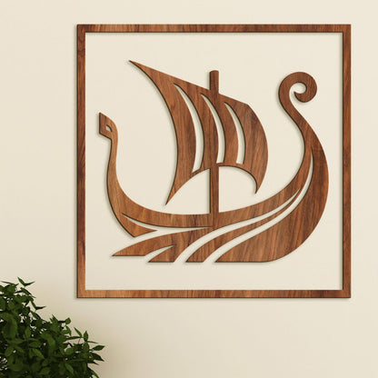 Dreveny obraz Vikingska lod-DREVTEX