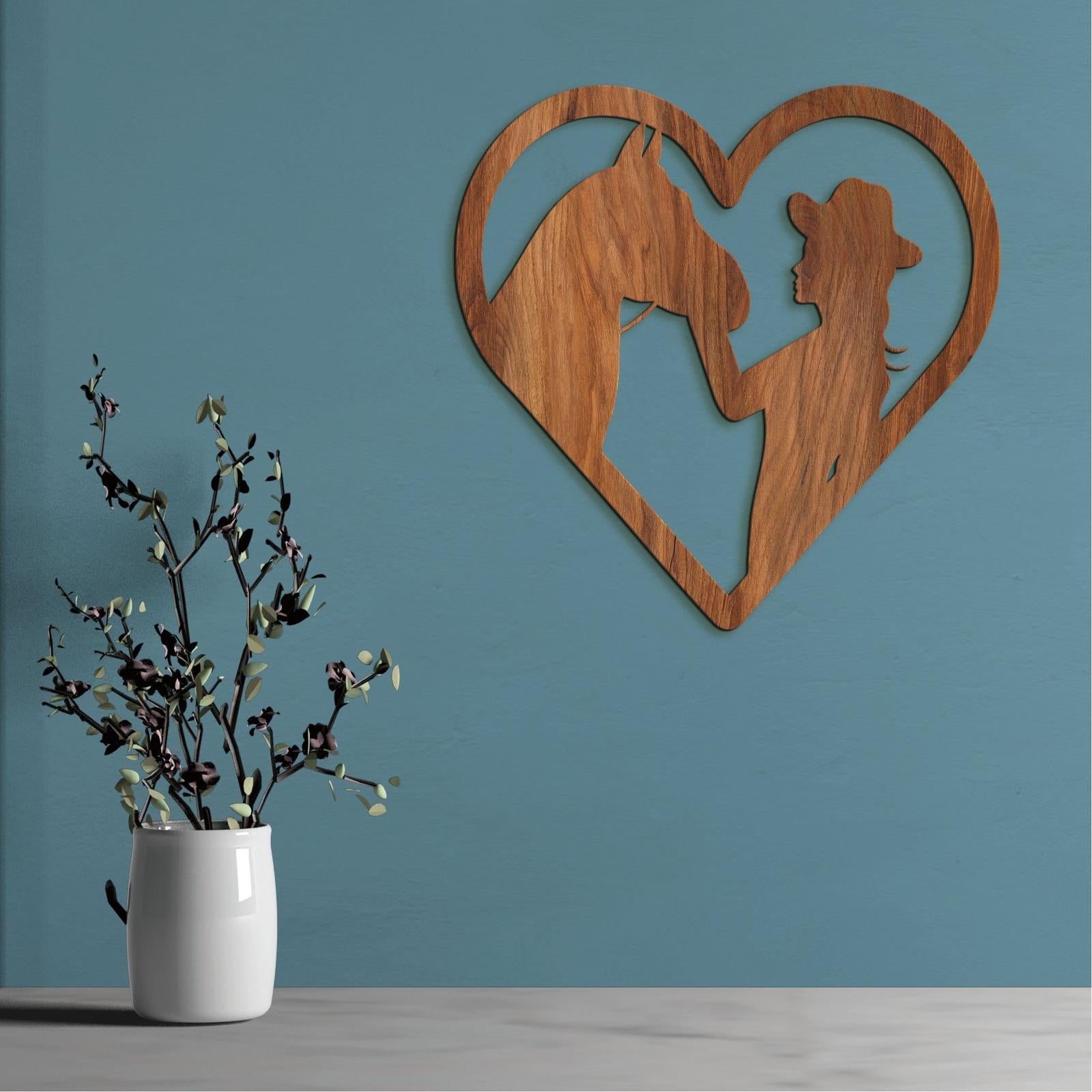 Drevený obraz na stenu žena s koňom-DREVTEX