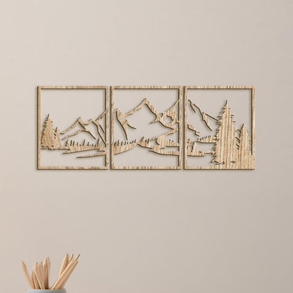 Trojdielny obraz na stenu Hory-DREVTEX
