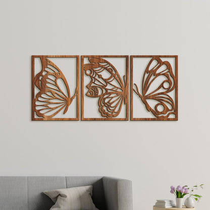 Trojdielny drevený obraz motýle-DREVTEX