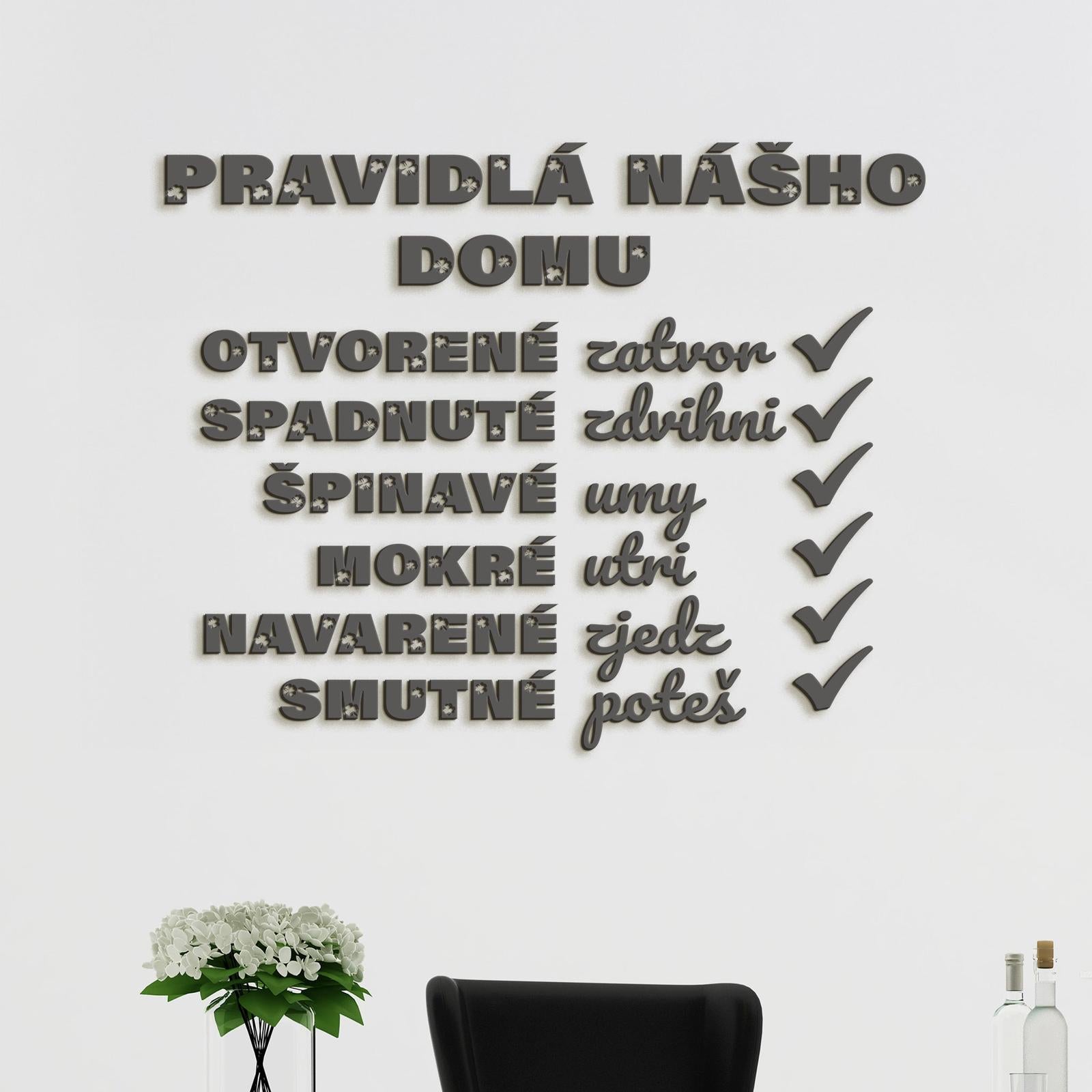 Drevený citát Pravidlá nášho domu-DREVTEX