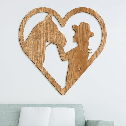 Drevený obraz na stenu žena s koňom-DREVTEX