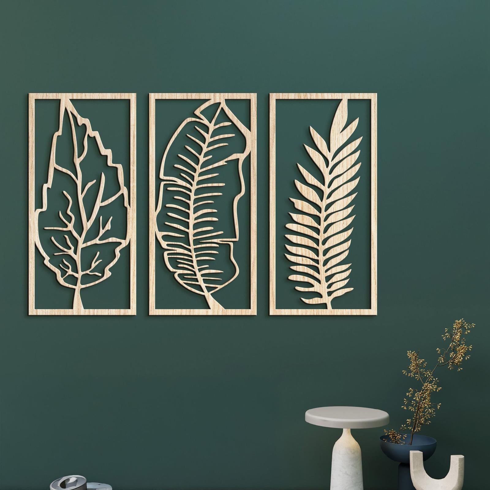 Trojdielny obraz Listy-DREVTEX