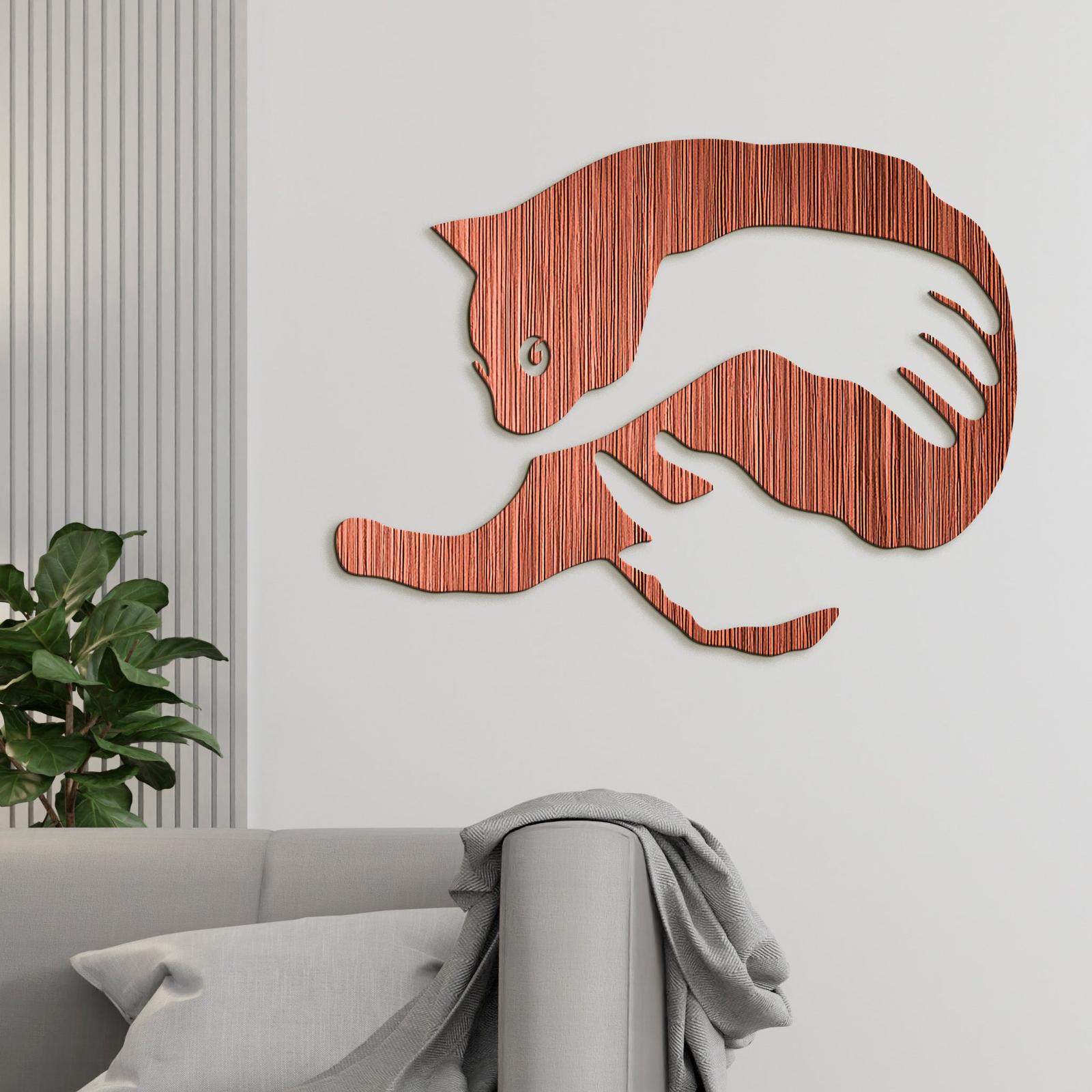 Drevený obraz na stenu mačka v náručí-DREVTEX