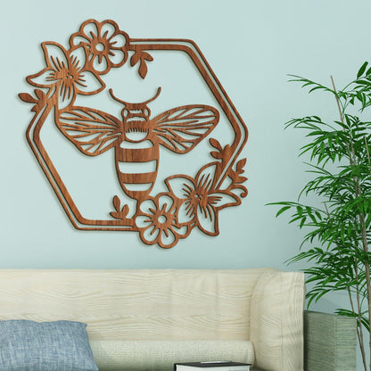 Drevený obraz Včela s kvetmi-DREVTEX