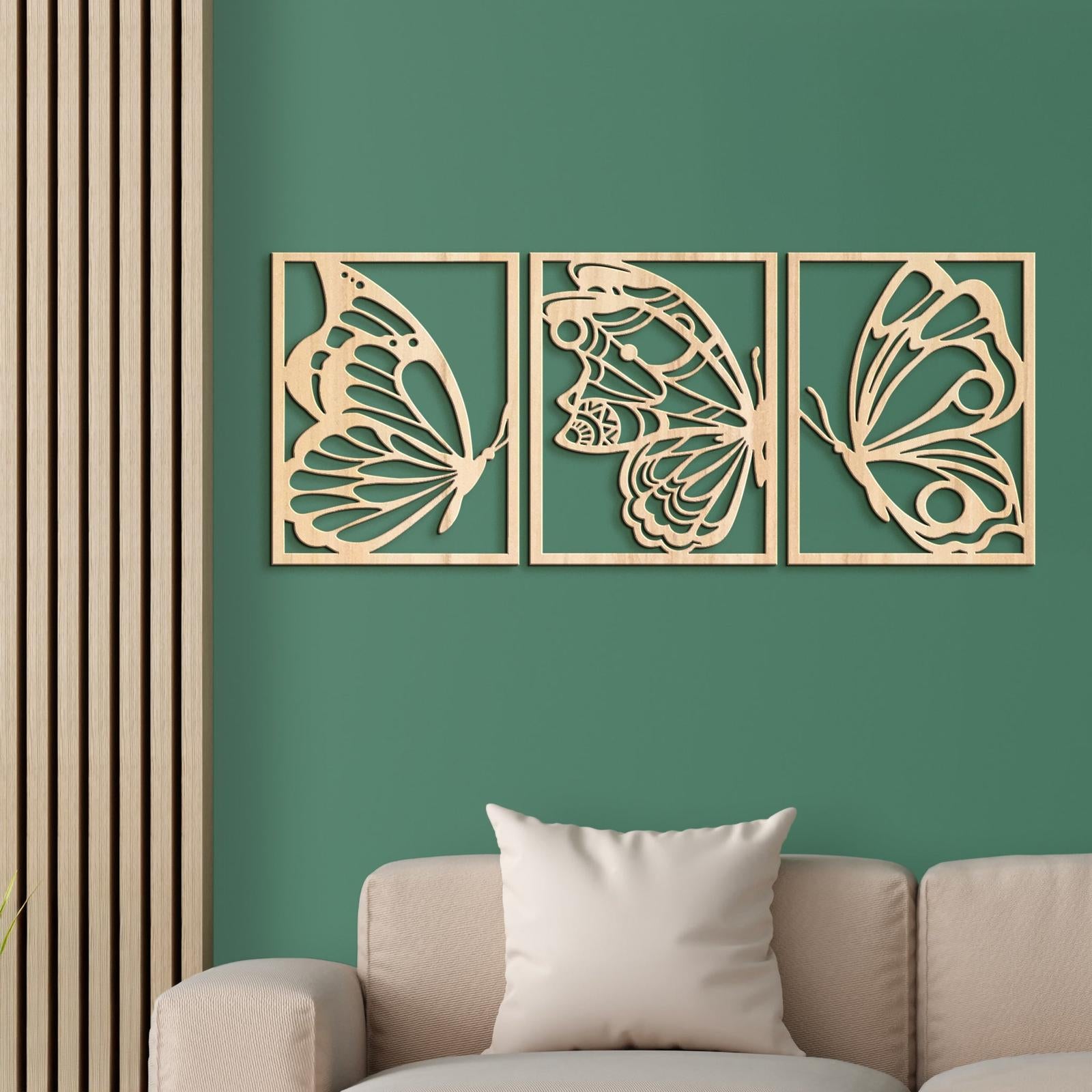 Trojdielny drevený obraz motýle-DREVTEX