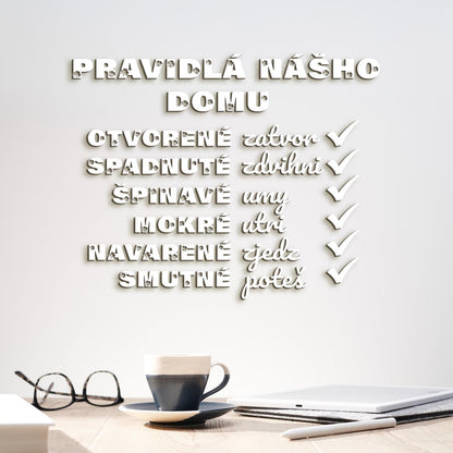 Drevený citát Pravidlá nášho domu-DREVTEX
