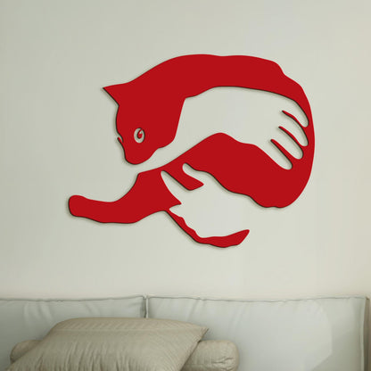 Drevený obraz na stenu mačka v náručí-DREVTEX