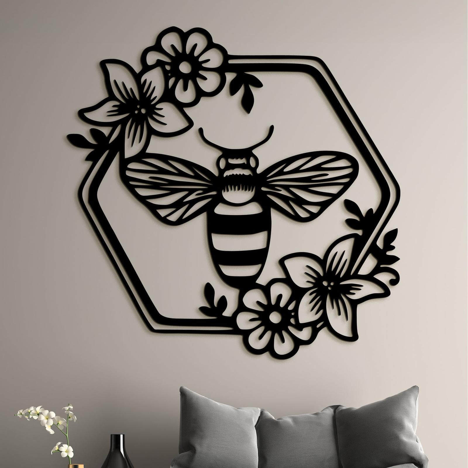 Drevený obraz Včela s kvetmi-DREVTEX