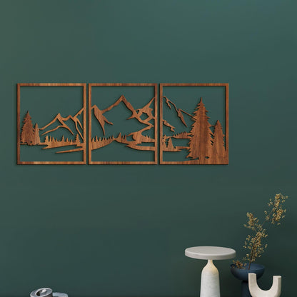 Trojdielny obraz na stenu Hory-DREVTEX